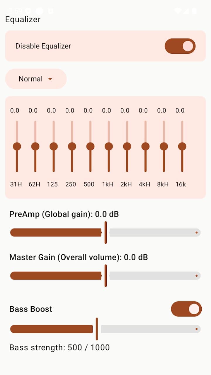 Audio Equalizer main equalizer screen