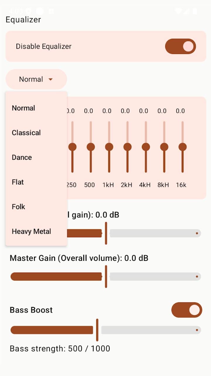 Audio Equalizer frequency controls